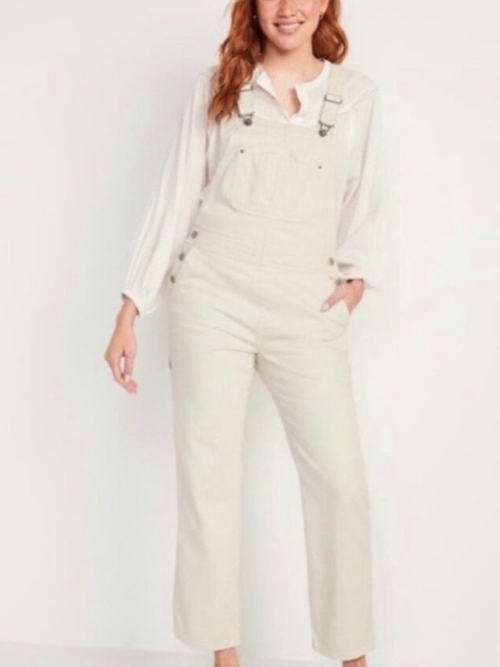 Old Navy Cream Straight Overalls with Bib Pocket